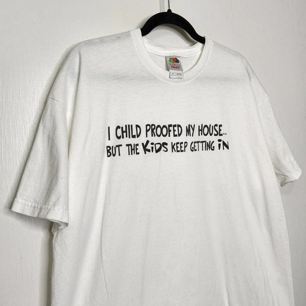 Vintage Dad Joke Funny Humor Child Proofed House VTG Y2K Fruit Loom 2XL